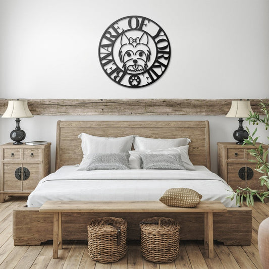 Beware of Yorkie Metal Wall Sign - Infinity Dog