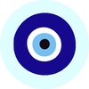 Blue evil eye on light blue background