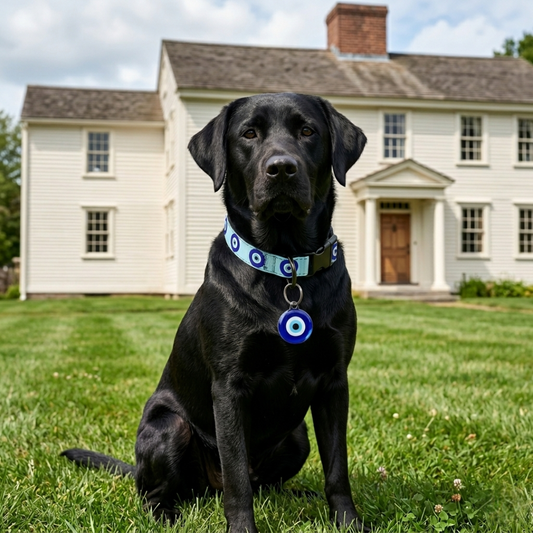 Blue Evil Eye Dog Collar & ID Tag — Complete Pup Protection - Infinity Dog