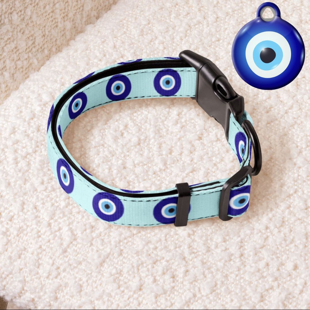 Blue Evil Eye Dog Collar & ID Tag — Complete Pup Protection - Infinity Dog