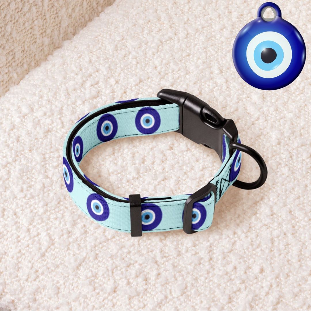 Blue Evil Eye Dog Collar & ID Tag — Complete Pup Protection - Infinity Dog