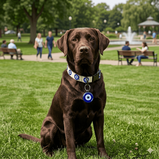 Cream Evil Eye Dog Collar & ID Tag — Complete Pup Protection - Infinity Dog