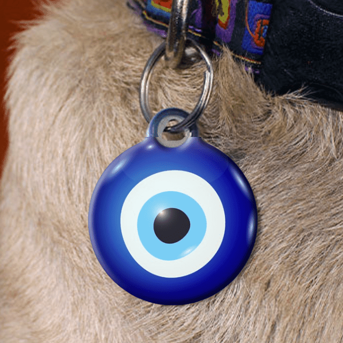 Cream Evil Eye Dog Collar & ID Tag — Complete Pup Protection - Infinity Dog