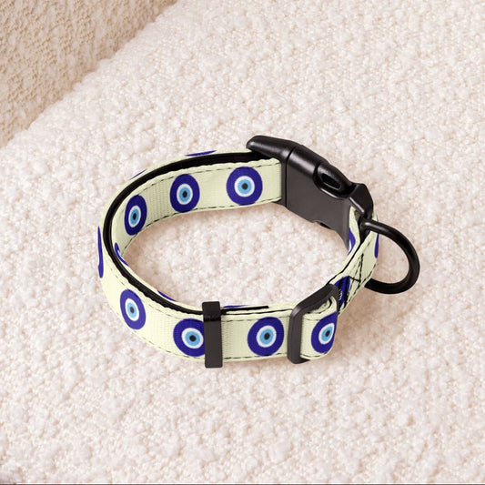 Evil Eye Dog Collar (Cream) — Pup Protection & Comfort - Infinity Dog