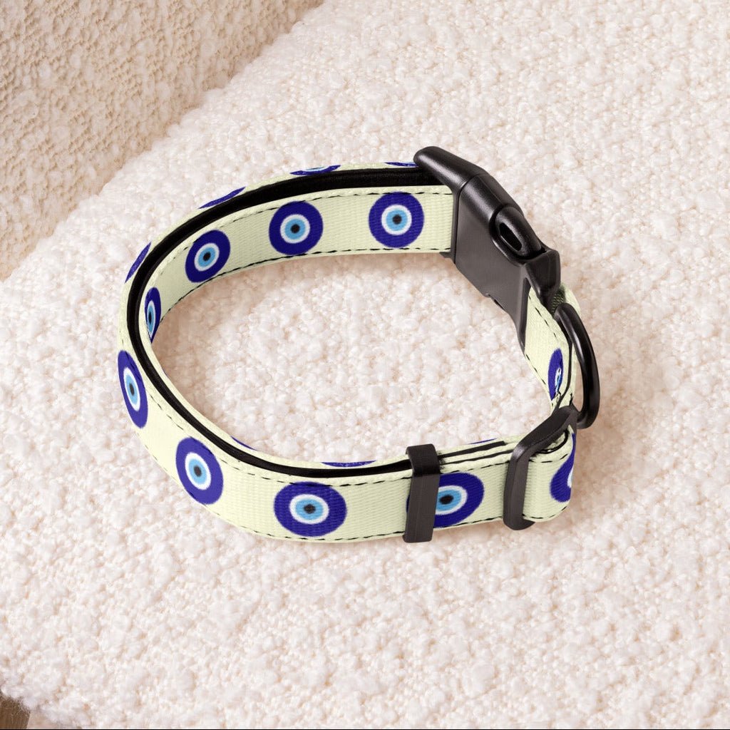 Evil Eye Dog Collar (Cream) — Pup Protection & Comfort - Infinity Dog